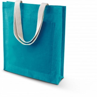 Sac shopping toile de jute KI0221 - Turquoise personnalisable - Vue de face