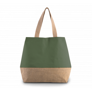 Sac shopping en toiles de coton et jute KI0235 - Dusty Light Green / Natural personnalisable - Vue de face
