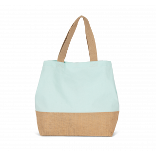 Sac shopping en toiles de coton et jute KI0235 - Ice Mint / Natural personnalisable - Vue de face
