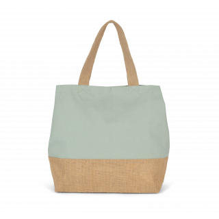 Sac shopping en toiles de coton et jute KI0235 - Sage / Natural personnalisable - Vue de face
