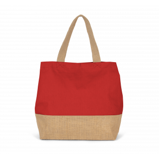 Sac shopping en toiles de coton et jute KI0235 - Arandano Red / Natural personnalisable - Vue de face