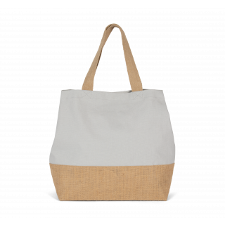 Sac shopping en toiles de coton et jute KI0235 - Snow Grey / Natural personnalisable - Vue de face