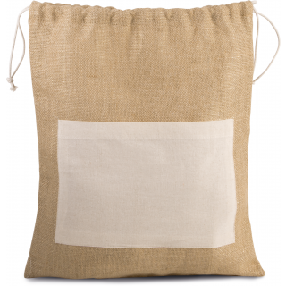 Sac en toile de jute avec cordelettes KI0239 - Natural / Gold personnalisable - Vue de face