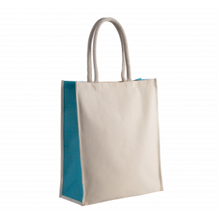 Sac cabas en coton / jute - 23 L KI0253 - Natural / Turquoise personnalisable - Vue de face