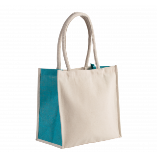 Sac cabas en coton / jute - 17 L KI0255 - Natural / Turquoise personnalisable - Vue de face