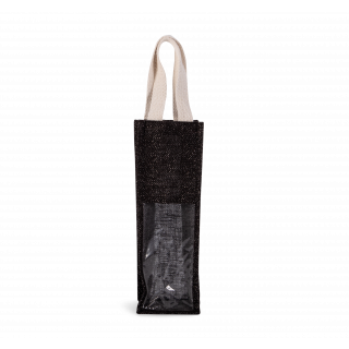 Sac porte-bouteille en jute KI0267 - Black / Silver personnalisable - Vue de face
