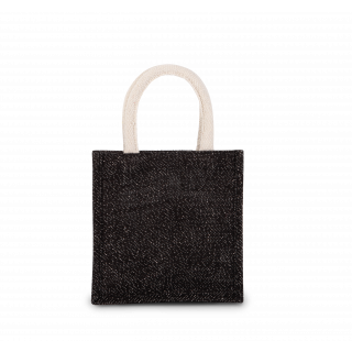 Sac style cabas en toile de jute - petit modèle KI0272 - Black / Silver personnalisable - Vue de face