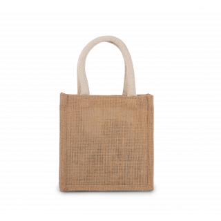 Sac style cabas en toile de jute - petit modèle KI0272 - Natural / Gold personnalisable - Vue de face