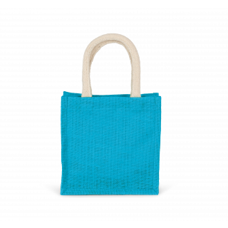 Sac style cabas en toile de jute - petit modèle KI0272 - Turquoise personnalisable - Vue de face