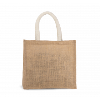 Sac style cabas en toile de jute - modèle moyen KI0273 - Natural / Gold personnalisable - Vue de face