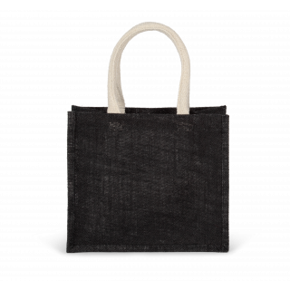 Sac style cabas en toile de jute - modèle moyen KI0273 - Black personnalisable - Vue de face