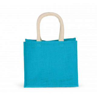 Sac style cabas en toile de jute - modèle moyen KI0273 - Turquoise personnalisable - Vue de face