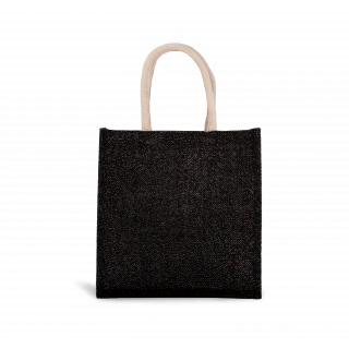Sac style cabas en toile de jute - grand modèle KI0274 - Black / Silver personnalisable - Vue de face