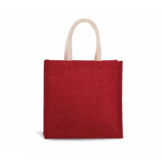 Sac style cabas en toile de jute - grand modèle KI0274 - Cherry Red / Gold personnalisable - Vue de face