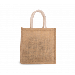 Sac style cabas en toile de jute - grand modèle KI0274 - Natural / Gold personnalisable - Vue de face