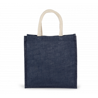 Sac style cabas en toile de jute - grand modèle KI0274 - Midnight Blue personnalisable - Vue de face