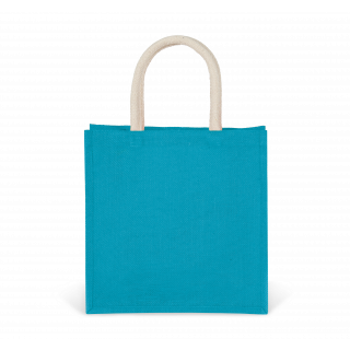 Sac style cabas en toile de jute - grand modèle KI0274 - Turquoise personnalisable - Vue de face