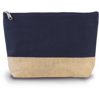 Pochette en toiles de coton et jute KI0276 - Navy / Natural personnalisable - Vue de face