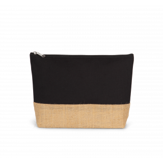 Pochette en toiles de coton et jute KI0276 - Black / Natural personnalisable - Vue de face
