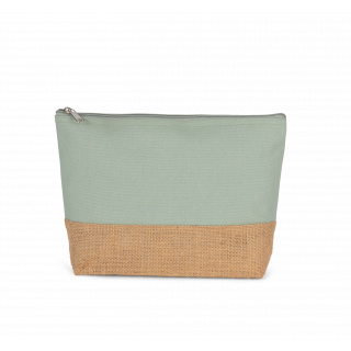 Pochette en toiles de coton et jute KI0276 - Sage / Natural personnalisable - Vue de face