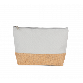 Pochette en toiles de coton et jute KI0276 - Snow Grey / Natural personnalisable - Vue de face