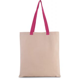 Sac shopping plat en toile avec poignées contrastées KI0277 - Natural / Magenta personnalisable - Vue de face