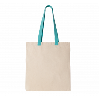 Sac shopping plat en toile avec poignées contrastées KI0277 - Natural / Surf Blue personnalisable - Vue de face
