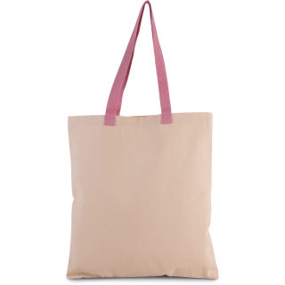 Sac shopping plat en toile avec poignées contrastées KI0277 - Natural / Dark Pink personnalisable - Vue de face