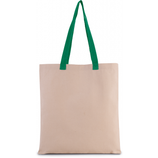 Sac shopping plat en toile avec poignées contrastées KI0277 - Natural / Kelly Green personnalisable - Vue de face