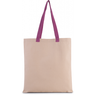 Sac shopping plat en toile avec poignées contrastées KI0277 - Natural / Radiant Orchid personnalisable - Vue de face