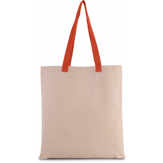 Sac shopping plat en toile avec poignées contrastées KI0277 - Natural / Spicy Orange personnalisable - Vue de face