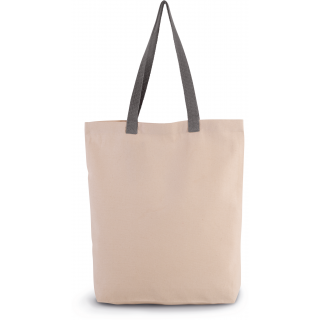 Sac shopping à soufflet avec poignées contrastées KI0278 - Natural / Steel Grey personnalisable - Vue de face
