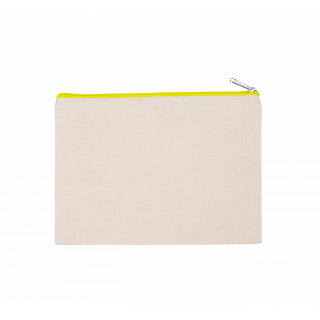 Pochette en coton canvas - grand modèle KI0722 - Natural / Fluorescent Yellow personnalisable - Vue de face