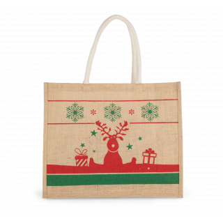 Sac shopping avec motifs de Noël KI0736 - Natural / Cherry Red personnalisable - Vue de face