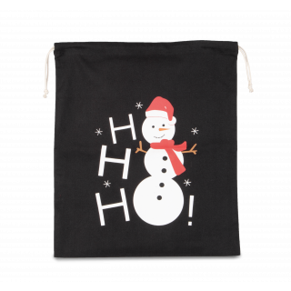 Sac coton à cordon motif bonhomme de neige KI0745 - Black personnalisable - Vue de face