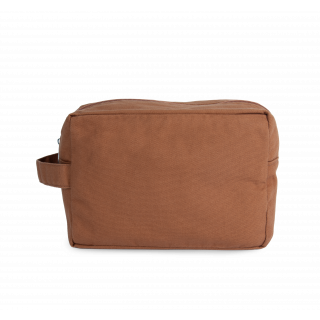 Trousse de toilette en coton biologique KI6303 - Washed Caramel Coffee personnalisable - Vue de face