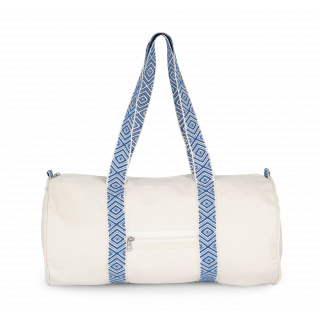 Sac polochon écoresponsable KINS101 - Ecume / Ethnic Blue personnalisable - Vue de face