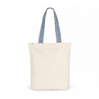 Sac shopping recyclé KINS117 - Ecume / Ethnic Blue personnalisable - Vue de face