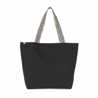 Grand sac shopping recyclé KINS118 - Black Night / Ethnic Black personnalisable - Vue de face