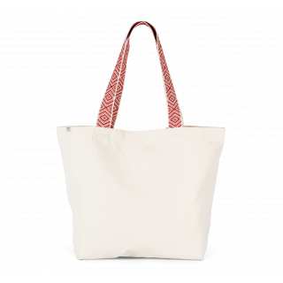 Grand sac shopping recyclé KINS118 - Ecume / Ethnic Red personnalisable - Vue de face