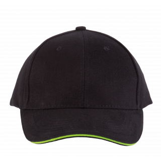 Orlando - casquette 6 panneaux KP011 - Black / Lime personnalisable - Vue de face