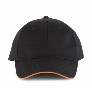Orlando - casquette 6 panneaux KP011 - Black / Orange personnalisable - Vue de face