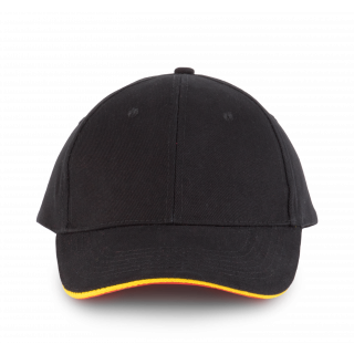 Orlando - casquette 6 panneaux KP011 - Black / Yellow / Red personnalisable - Vue de face