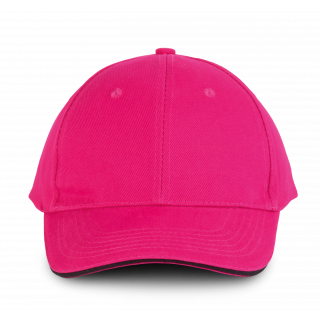 Orlando - casquette 6 panneaux KP011 - Fuchsia / Black personnalisable - Vue de face