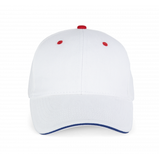 Orlando - casquette 6 panneaux KP011 - White / Royal Blue / Red personnalisable - Vue de face