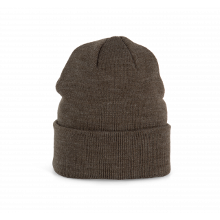 Bonnet tricoté KP031 - Dark Khaki Heather personnalisable - Vue de face