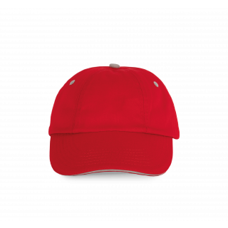 Top - Casquette 6 panneaux KP036 - Red / Grey personnalisable - Vue de face