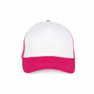 Casquette trucker - 5 panneaux KP111 - White / Fuchsia personnalisable - Vue de face