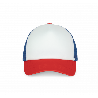 Casquette trucker - 5 panneaux KP111 - White / French Red / Reflex Blue personnalisable - Vue de face