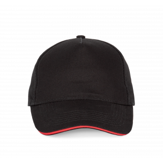 Casquette avec sandwich contrasté - 5 panneaux KP124 - Black / Red personnalisable - Vue de face